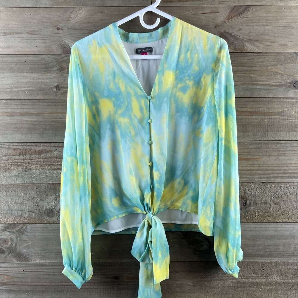 Vince Camuto Womens Blouse Vivid Charm Tie Dye Button Front Tie Size XS